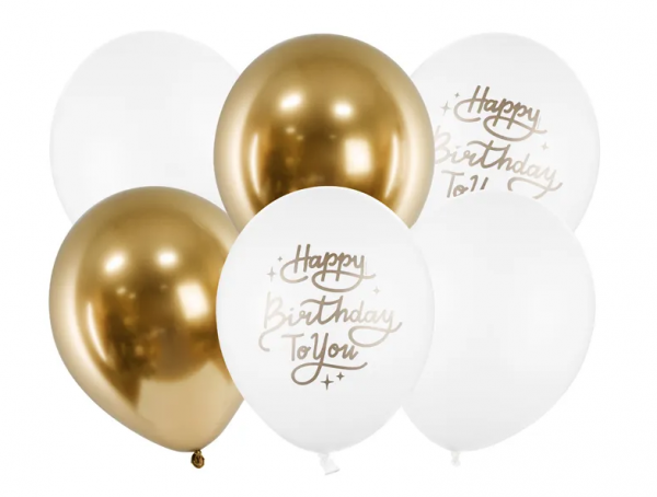 Happy Birthday To You Ballons Set - gold weiß - 30cm Latexballons - 6 Stück