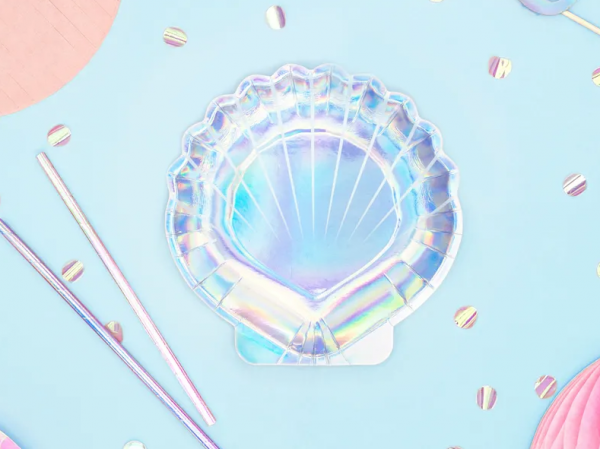 Teller - Papier - Meerjungfrau - Muschel - schimmernd - 18.5 cm - 6 Stück