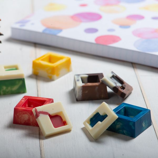 Schokoladen / Pralinenform Quadrat- 10 Hohlkörper - 30x5 15h mm Form 200 x 120 x 20 h mm