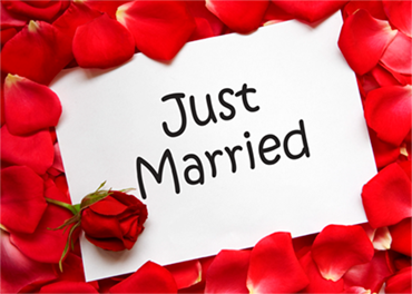 Ballonweitflugkarten "Just Married" mit roten Rosen 1 Stück