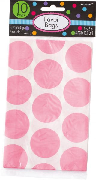 Partytüten - Papier - gepunktet - Rosa/Weiß - 10 Stück