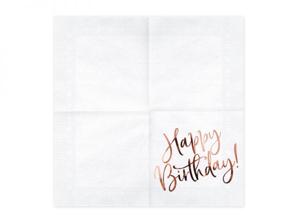 Servietten - Happy Birthday - Weiß/Rosegold metallisch - 33x33cm - 20Stück