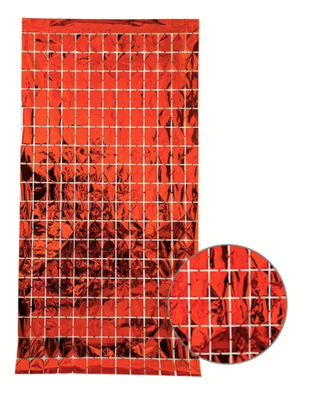 Lametta Vorhang - Viereckige Pailletten - Rot 2x1m