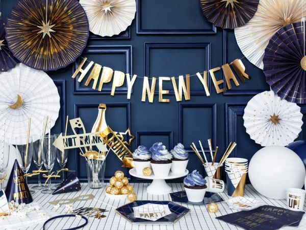 Banner/Girlande - Happy New Year - Gold - 10 x 90 cm
