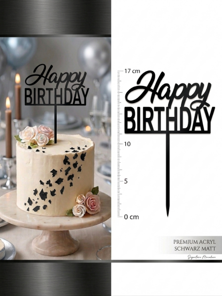 Topper - Happy Birthday - Acryl - Schwarz - 17 x 12,5cm