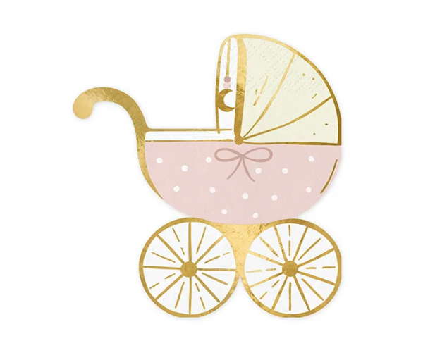 Servietten - Baby Kinderwagen - rosa/gold - 14x15cm - 20 Stück