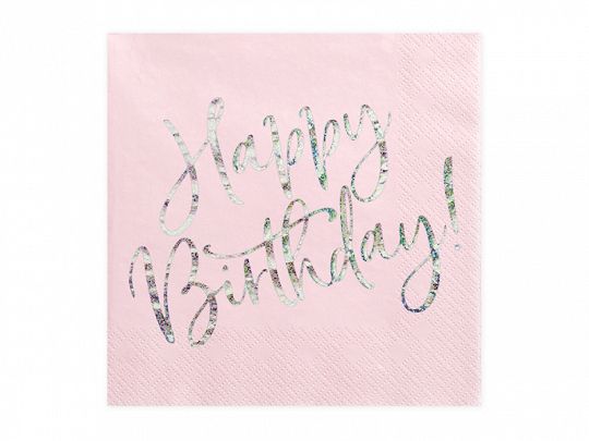 Servietten - Happy Birthday - Rosa/Silber Glitzer - 33x33cm - 20 Stück