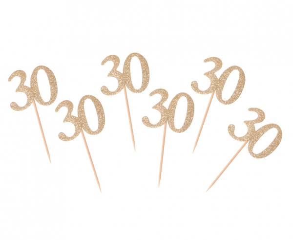 Cupcake/Muffin Topper - Zahl 30 - gold Glitzer - 6Stück 10cm