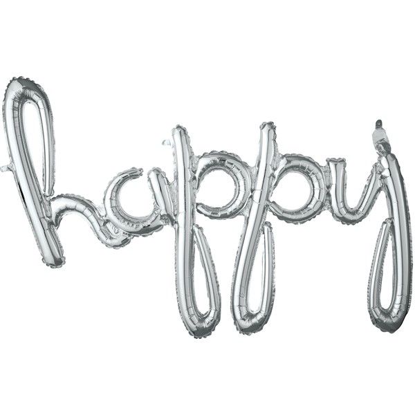 Folienballon - Schriftzug - Happy - Silber - 99x68cm