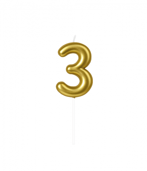 Kerze - Zahl - 3 - Gold - 6cm
