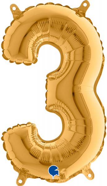Folienballon - Zahl - 3 - Gold - 36cm