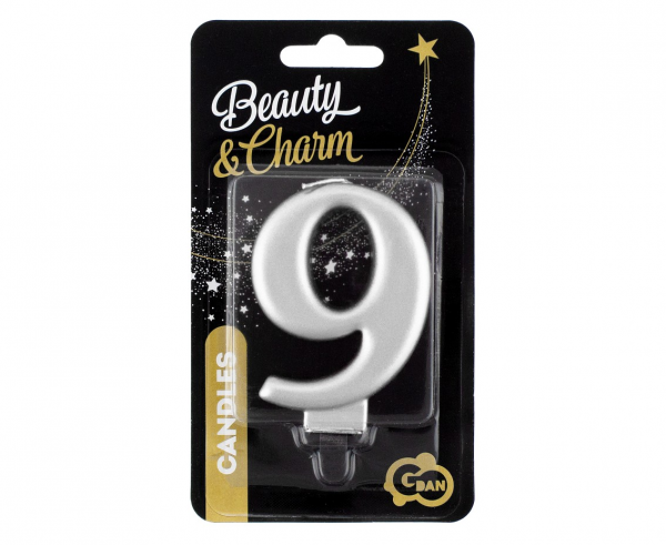 Kerze - Zahl - 9 - Silber - 8cm