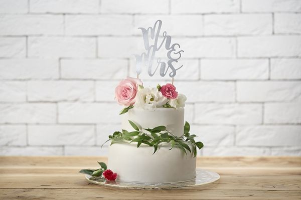 Cake Topper - "Mr & Mrs" - silber
