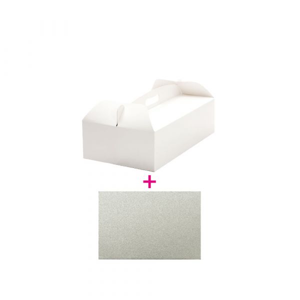 Tortenschachtel mit Cakeboard & Tragefriff Rechteckig - 36x21x12cm h