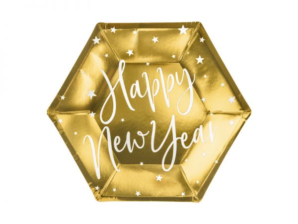 Teller - Papier - Happy New Year - Gold - 18cm - 6 Stück