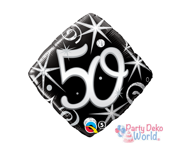 Folienballon - Geburtstag - 50 - Schwarz/Silber - Raute - 46cm
