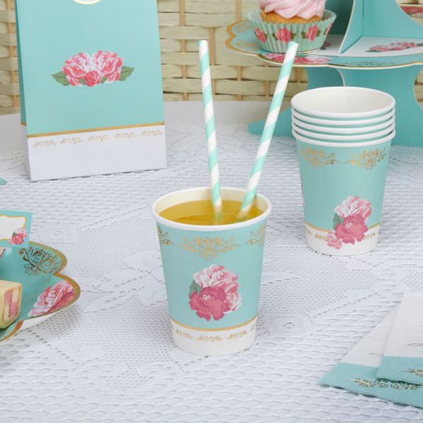 Becher - Papier - Vintage Eternal Rose - Mint - 230ml - 8 Stück