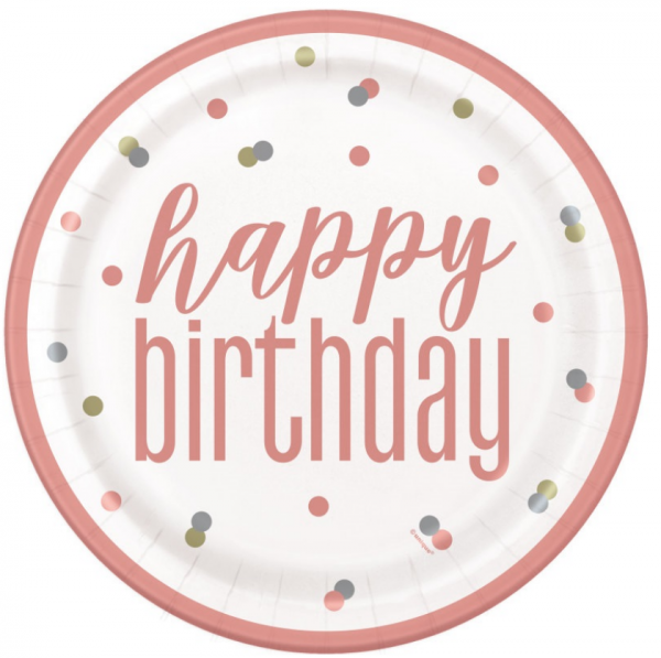 Teller - Papier - Happy Birthday - Rosegold - 21.9cm - 8 Stück
