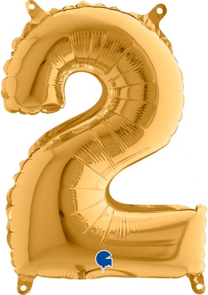 Folienballon - Zahl - 2 - Gold - 36cm