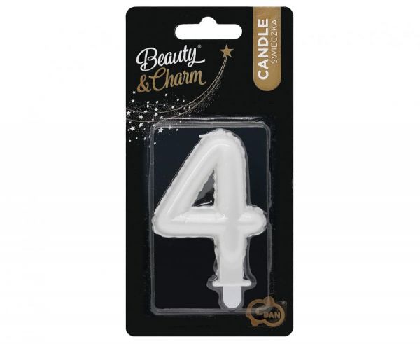 Kerze - Zahl - 4 - Weiß Pearl - 7cm