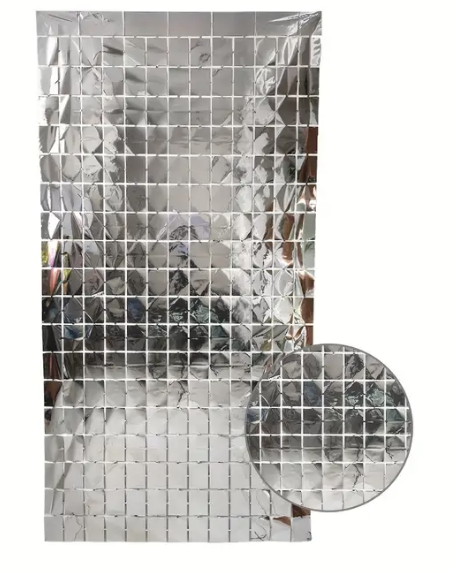 Lametta Vorhang - Viereckige Pailletten - Silber 2x1m