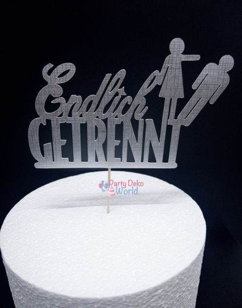 Caketopper - Papier - Silber - Endlich getrennt - 15 x 12 cm