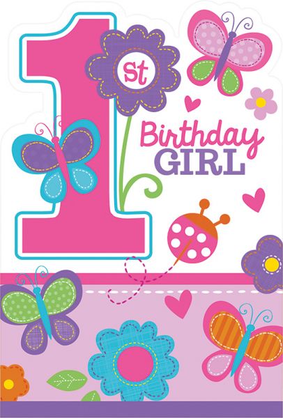 Einladungskarten - 1st Birthday/Erster Geburtstag - Rosa - 8 Stück