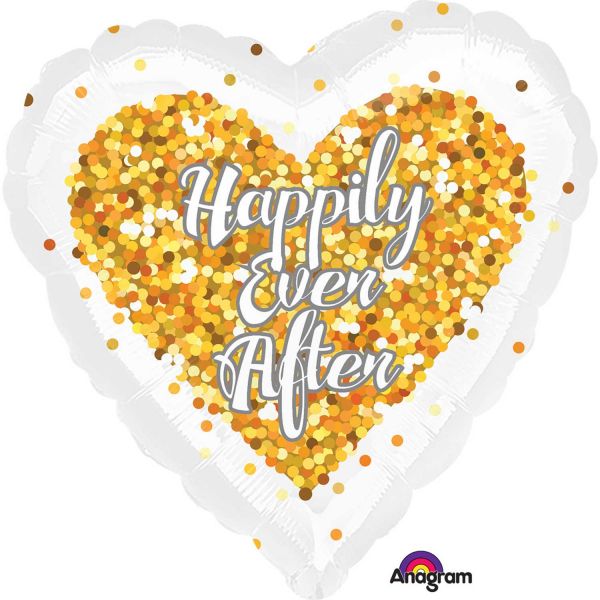 Folienballon - Hochzeit/Wedding - Happily Ever After - Herz - Weiß/Gold - 45cm