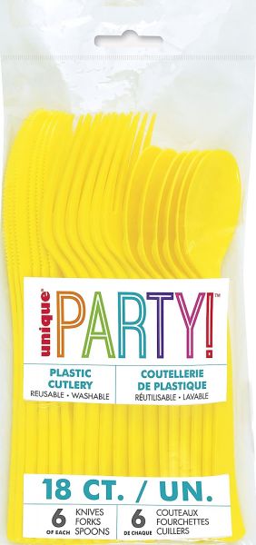 Besteck - Plastik - Set - Gelb - 18 Stück