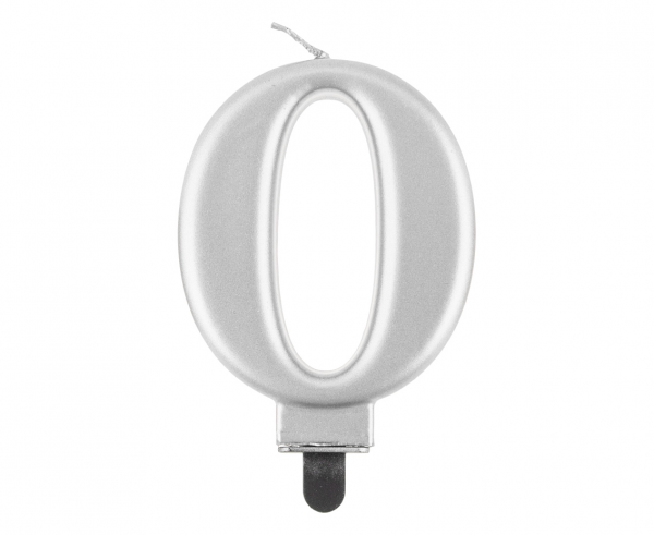 Kerze - Zahl - 0 - Silber - 8cm