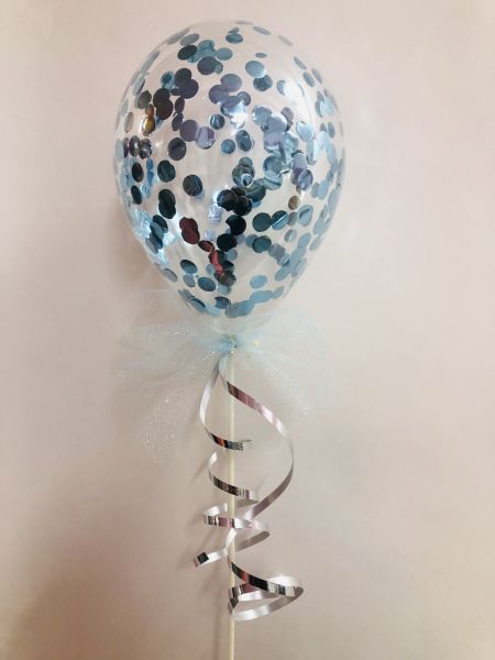Konfetti Ballon Blau mit Stäbchen 12cm Ø