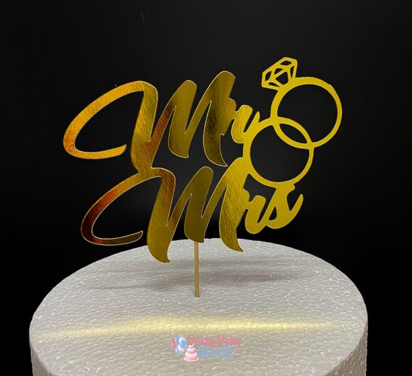 Caketopper - Papier - Gold - Mr Mrs Ring - 17 x 14 cm