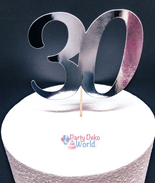 Caketopper - Papier - Silber - Zahl 30 - 13 x 10 cm