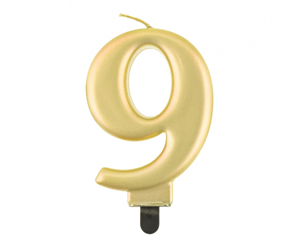 Kerze - Zahl - 9 - Gold - 8cm