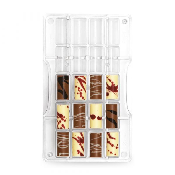 Schokoladen / Pralinenform Zylinder - 20 Hohlkörper - 33 x 16 x 8 h mm Form 200 x 120 x 20 h mm