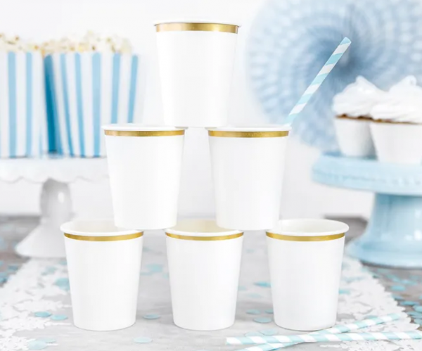 Becher - Papier - Weiß/Gold - 260ml - 6 Stück