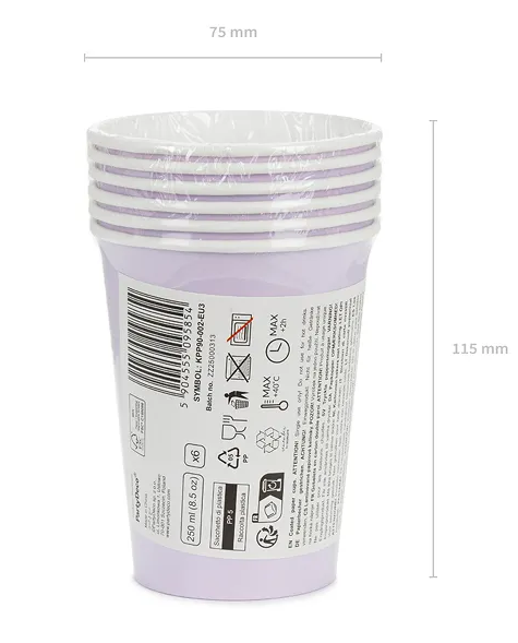 Becher - Papier - Lila/ Flieder - 250ml - 6Stück