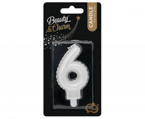Kerze - Zahl - 6 - Weiß Pearl - 7cm