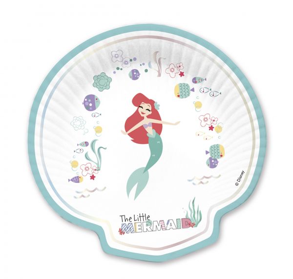 Teller - Papier - Arielle die Meerjungfrau - Premium Serie - Muschelform - 4 Stück