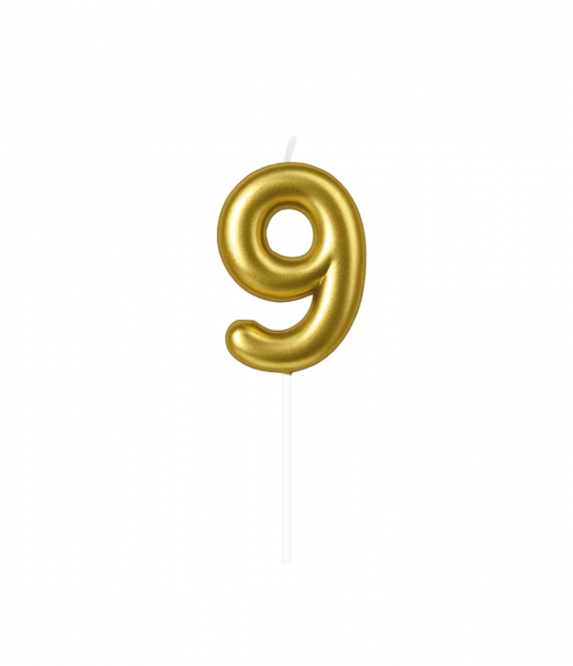 Kerze - Zahl - 9 - Gold - 6cm