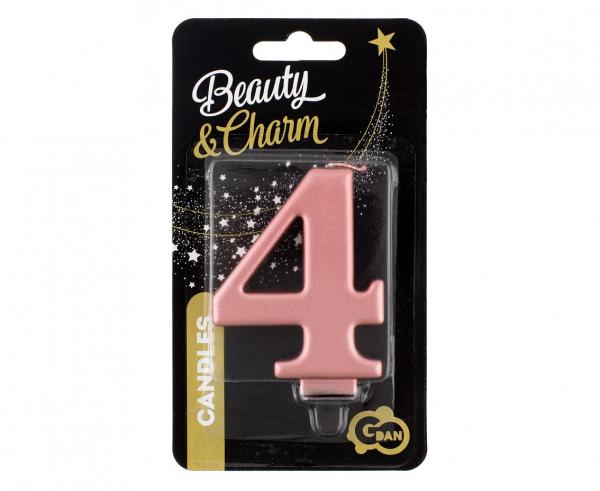 Kerze - Zahl - 4 - Rosegold - 8cm