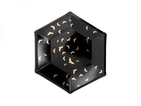 Teller - Papier - Halloween - Fledermäuse - Schwarz/Gold -20cm - 6 Stück