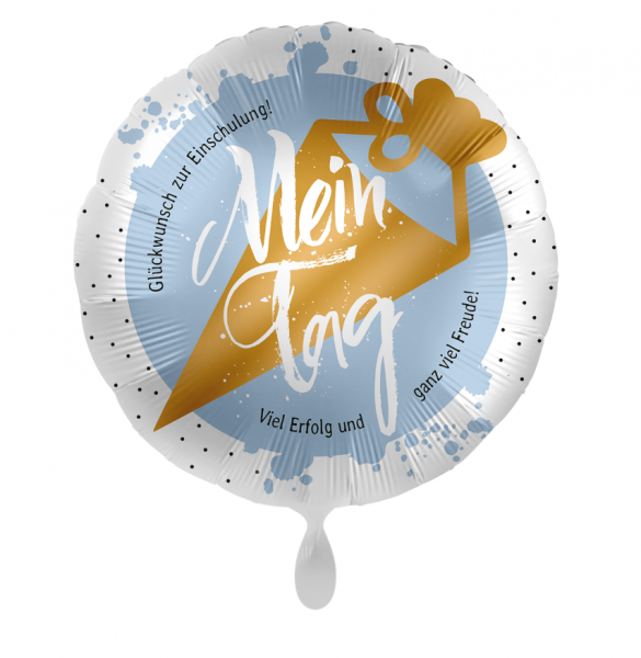 Folienballon-Einschulung-Mein Tag-Blau/Gold-Ø 43cm