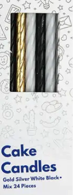 Kerzen - Mix - Schwarz/Gold/Silber - 24 Stück - 9cm