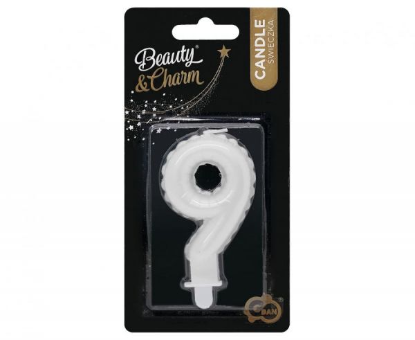 Kerze - Zahl - 9 - Weiß Pearl - 7cm