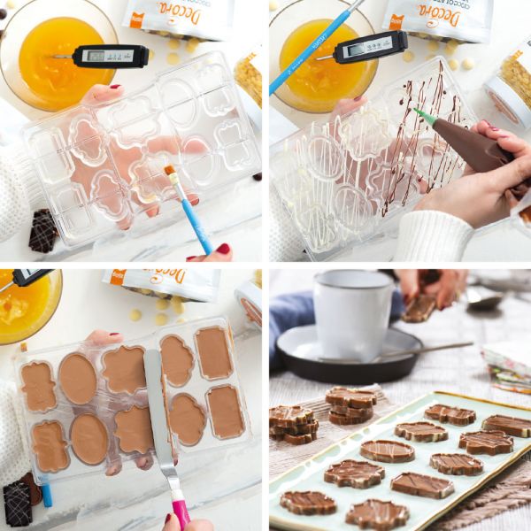 Schokoladen / Pralinenform Rahmen - 10 Hohlkörper - 45 x 26 x 5 h mm Form 200 x 120 x 20 h mm