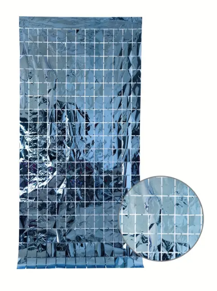 Lametta Vorhang - Viereckige Pailletten - Hellblau 2x1m