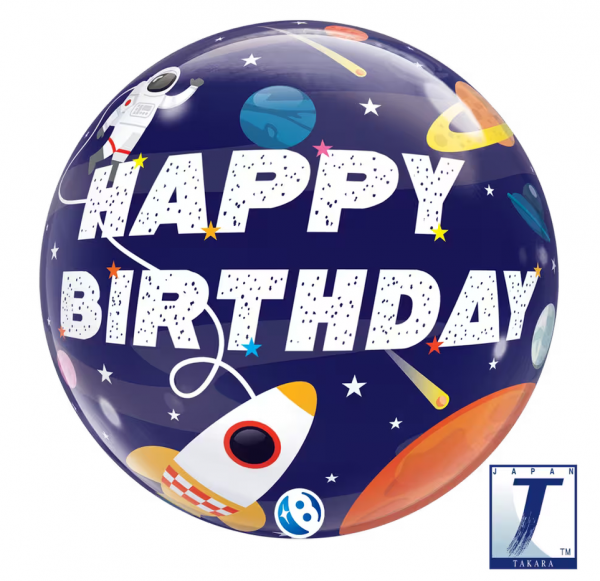 Bubble Ballon - Happy Birthday - Weltall - 56cm