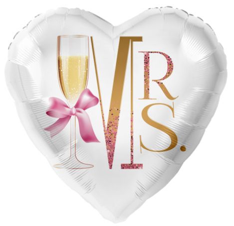 Folienballon - MRS. - mit Sektflasche - Herz weiß - 45cm