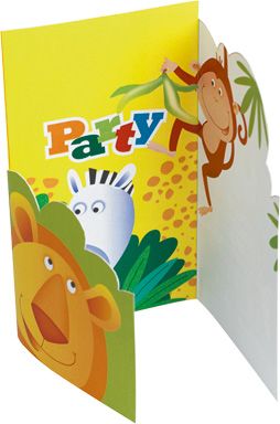 Einladungskarten - Safari - Dschungel Tiere - 6 Stück